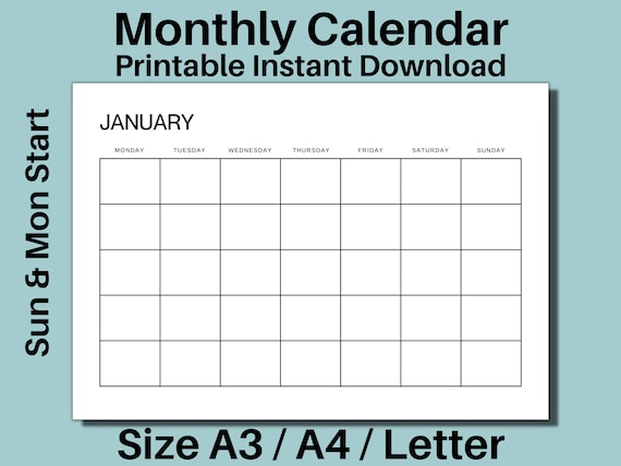 Calendrier Mensuel Imprimable Minimaliste Non Numéroté Blanc.