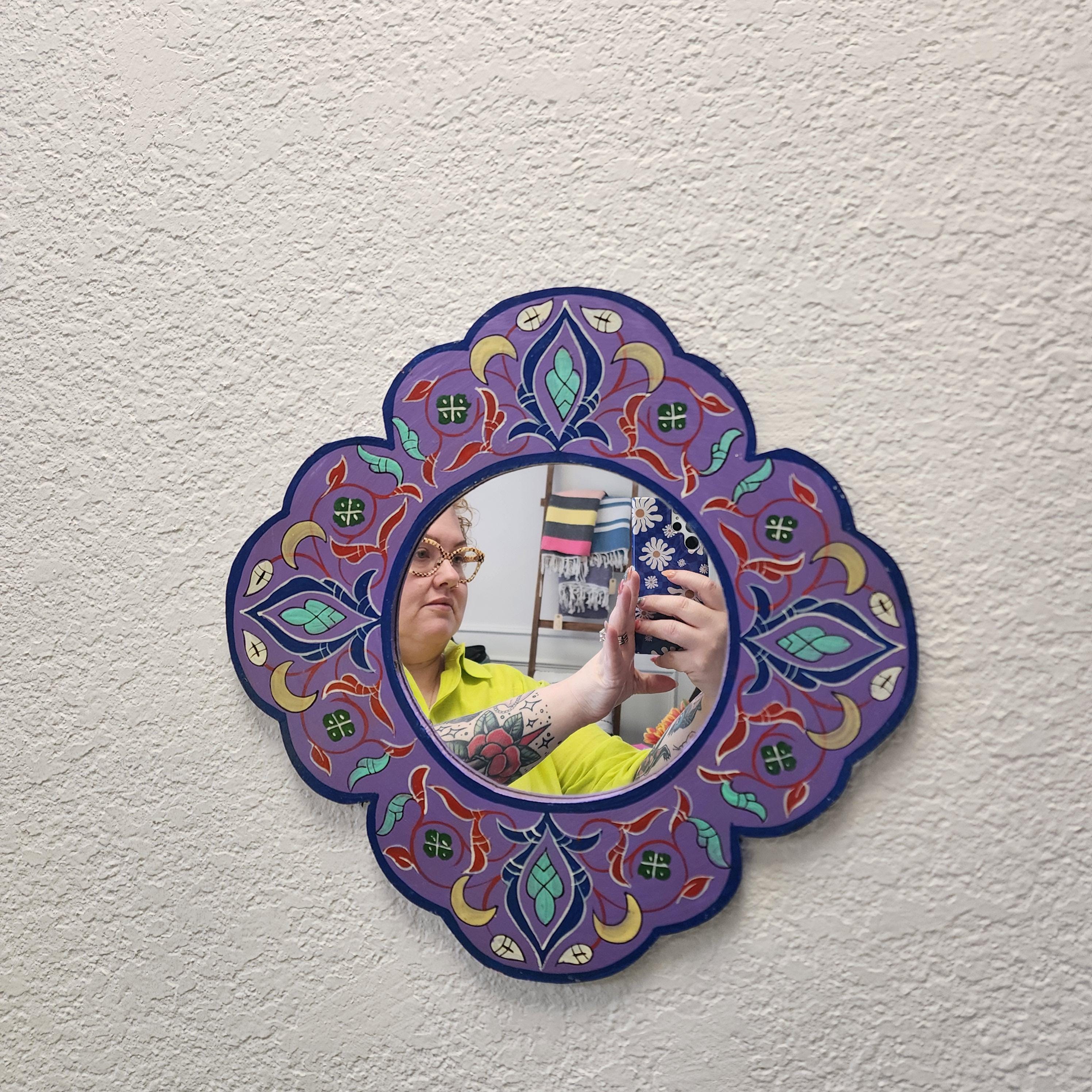 ヴィンテージの手描きモロッコミラー - ボヘミアンスタイルの