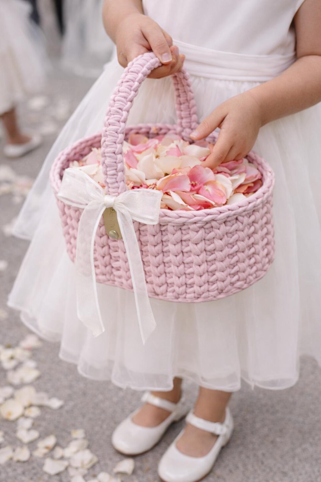 Flower Girl Basket, Crochet Wedding Petal Basket, Handmade Flower ...