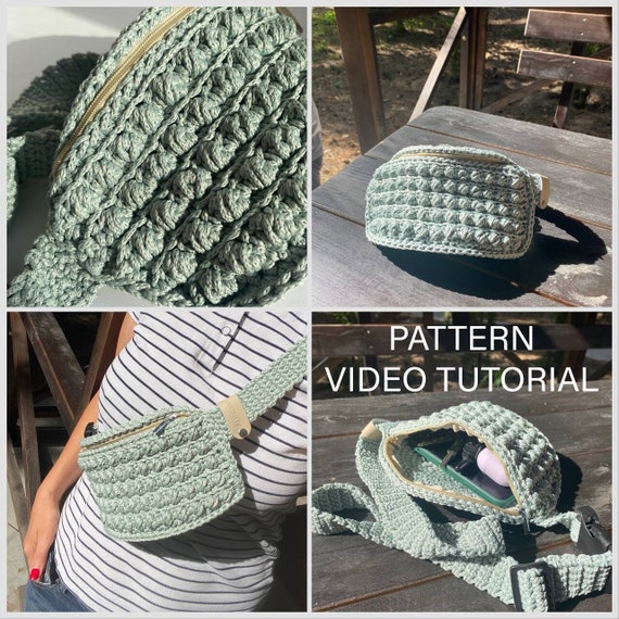 Crochet Crossbody Bag PATTERN, VIDEO TUTORIAL, Belt Bag Crochet Crossbody Bag PATTERN, VIDEO TUTORIAL, Belt Bag