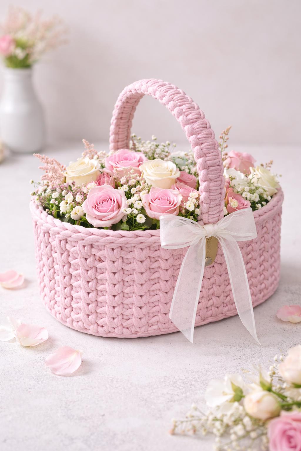 Flower Girl Basket, Crochet Wedding Petal Basket, Handmade Flower ...