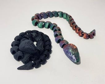 Flexi Toys, Flexi Snake, Articulated Rattle Snake, Articulated Model Viper, 3D Printed Sensory Stress Fidget, Bush Viper Toy, Gifts