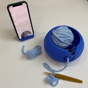 Garnschüssel, Set mit Garn und Handyhalter, 3D gedruckt, Stricken, Häkeln, Zubehör, Häkelnadel, Garnhalter