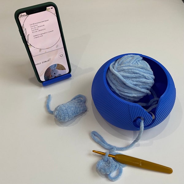 Yarn Bowl, set of yarn bawl and phone holder, 3d printed,knitting crocheting accessories, crochet hook, yarn holder