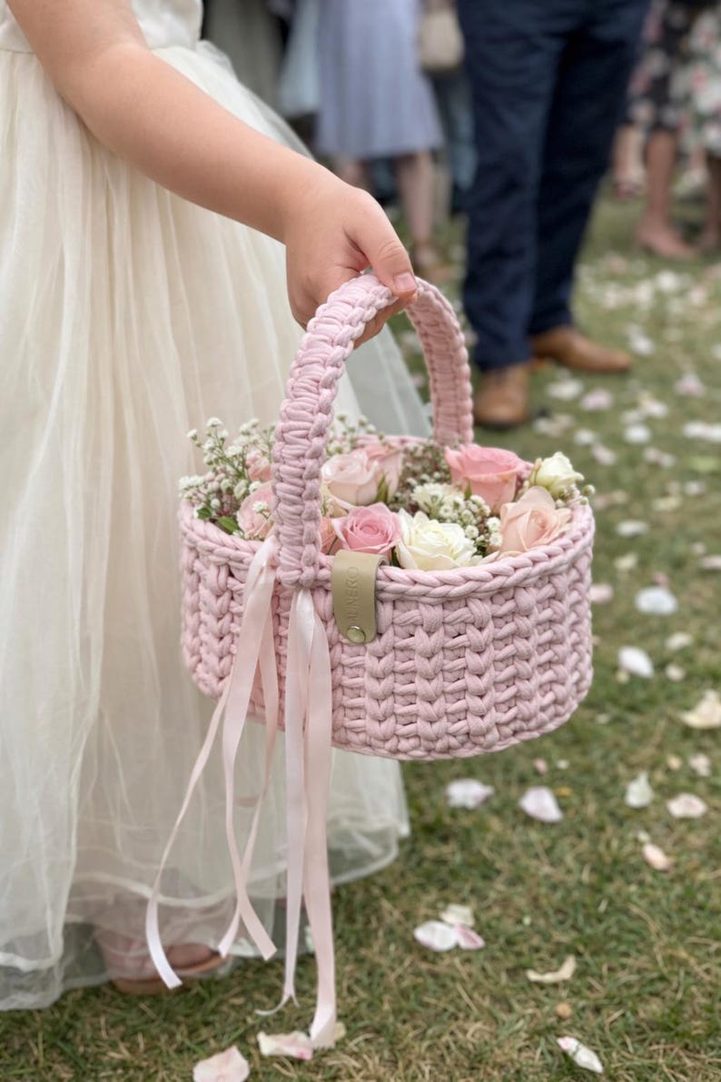 Flower Girl Basket, Crochet Wedding Petal Basket, Handmade Flower ...