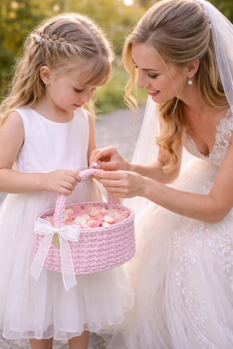 Flower Girl Basket, Crochet Wedding Petal Basket, Handmade Flower ...