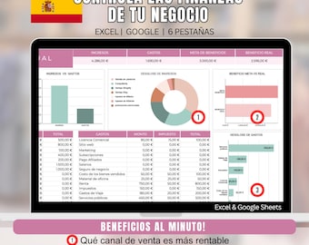 Controla las Finanzas de tu Negocio |Plantilla Contable Fácil | Ingresos, Gastos y Beneficio | Excel /Google Sheets template | Spain/English