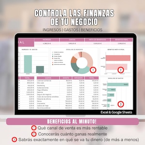 Controla las Finanzas de tu Negocio | Plantilla Contable Fácil | Ingresos, Gastos y Beneficio  Excel y Google Sheets|Usa PROMO25 (descuento)