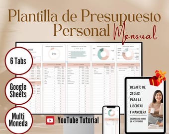 Plantilla Presupuesto Mensual Google Sheets / Multimoneda / Control de Gastos e Ingresos / Finanzas Personales Editable / Deudas y ahorros