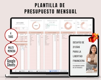 Plantilla de Presupuesto Mensual / Ebook Finanzas Personales / Multimoneda / Control de ingresos y Gastos Google Sheets / Hoja de cálculo de presupuesto