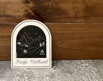 Pacific Northwest Mountainscape Sticker | PNW Art Sticker | Water Bottle Sticker | Laptop Decal | Weatherproof Die Cut Sticker