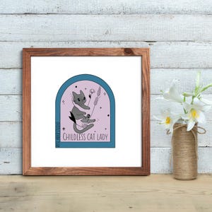 Childless Cat Lady Art Print | Feminist Art Print | Cat Lover Gift | Friend Gift | Dorm Decor | Feminist Cat Gift | Jewel Tones Drawing