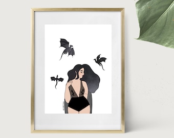 Draak Dame Art Print | Fantasiekunst | Moeder van draken tekenen | Grillige kunst | Draak illustratie
