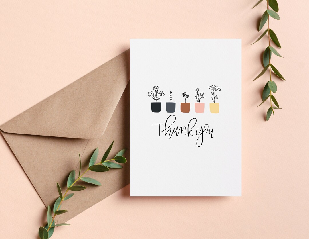 Thank You Card | Blank Modern Calligraphy Card | Hand Lettered Thank ...