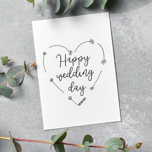 Happy Wedding Day Card | Blank Floral Wedding Congrats Card | Wedding Congratulations Greeting Card | Hand Drawn Modern Calligraphy Card
