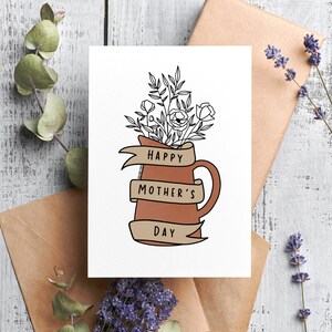 Happy Mother&#39;s Day Card | Blank Floral Mother&#39;s Day Card | Card for Mom | Unique Gift for Mother | Hand Drawn Modern Calligraphy Card