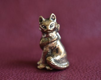 ブロンズ猫の置物 小さな銅合金の子猫の像 - ブロンズ置物 動物愛好家