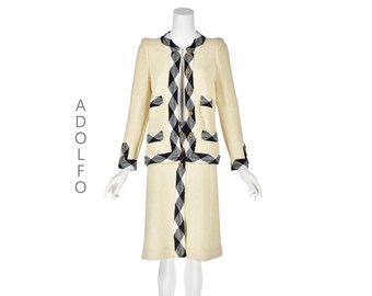 YRENE de REMONVILLE Vintage French Double-Breasted Skirt Suit SZ  