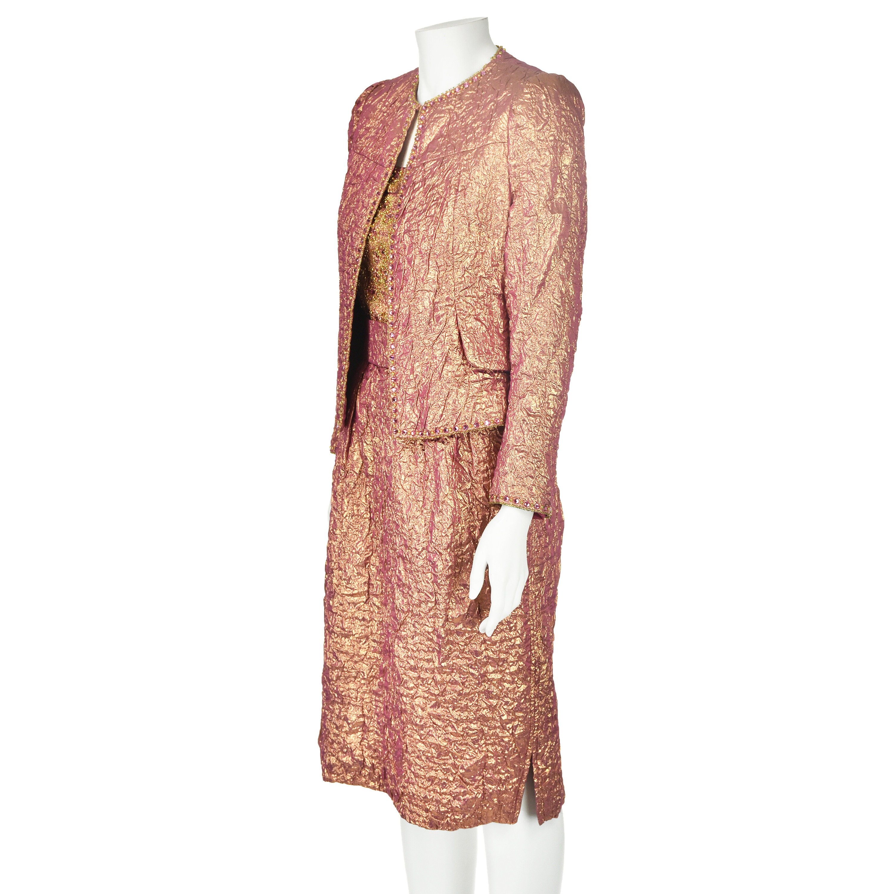Mauve Pink and Gold Crinkled Tissue Suit Set