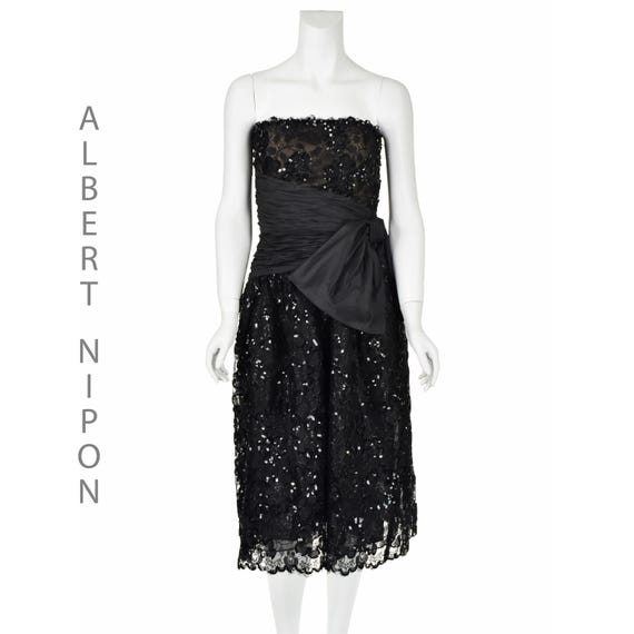ALBERT NIPON Vintage Black Lace, Sequin, & Taffet… - image 1