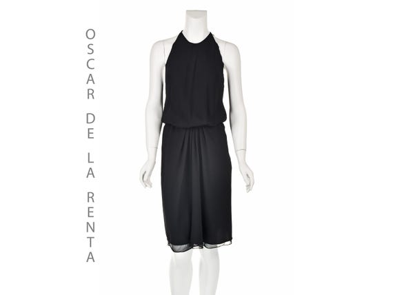 oscar de la renta little black dress Oscar de la Renta Strapless Appliqud Metallic Silk And Tulle Mini Dress in  Black