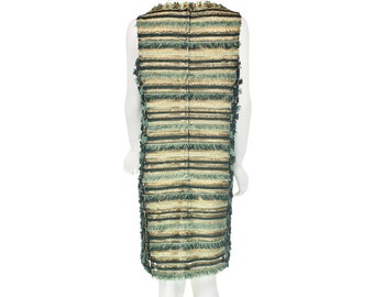 ANNA SUI Vintage Green & Gold Mini Dress, Green Fringe, Size 12