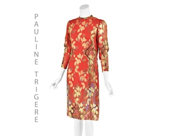 PAULINE TRIGERE Vintage Orange Silk Chiffon & Gold Lamè Cocktail Dress, SZ 10