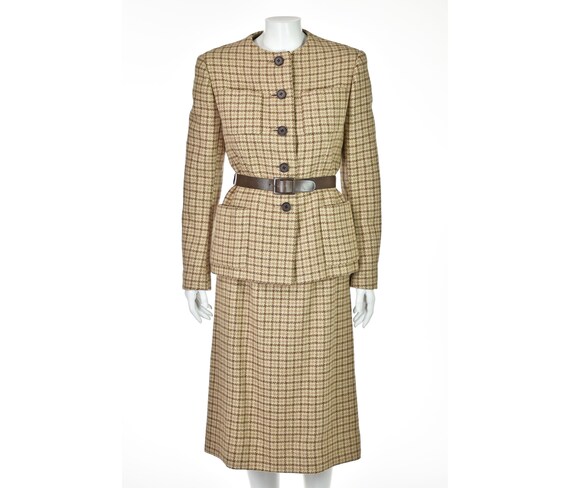 NORMAN NORELL 1960s Houndstooth Wool Belted Skirt