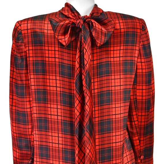 80's Red and Black Silk Plaid Shift Dress by Stanley Platos Martin Ross main image 1