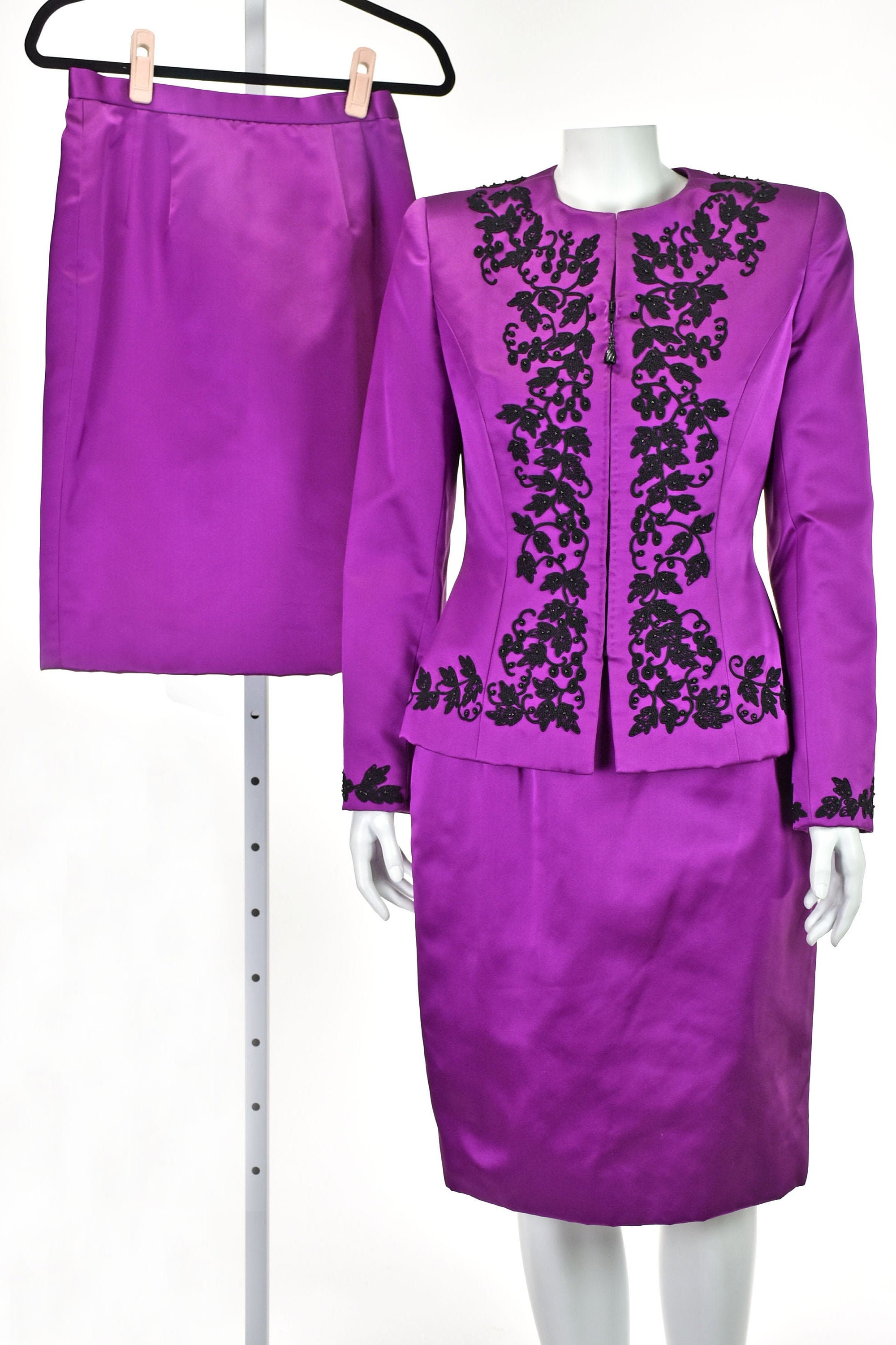 OSCAR de la RENTA Magenta Silk Satin Skirt Suit with TWO | Etsy