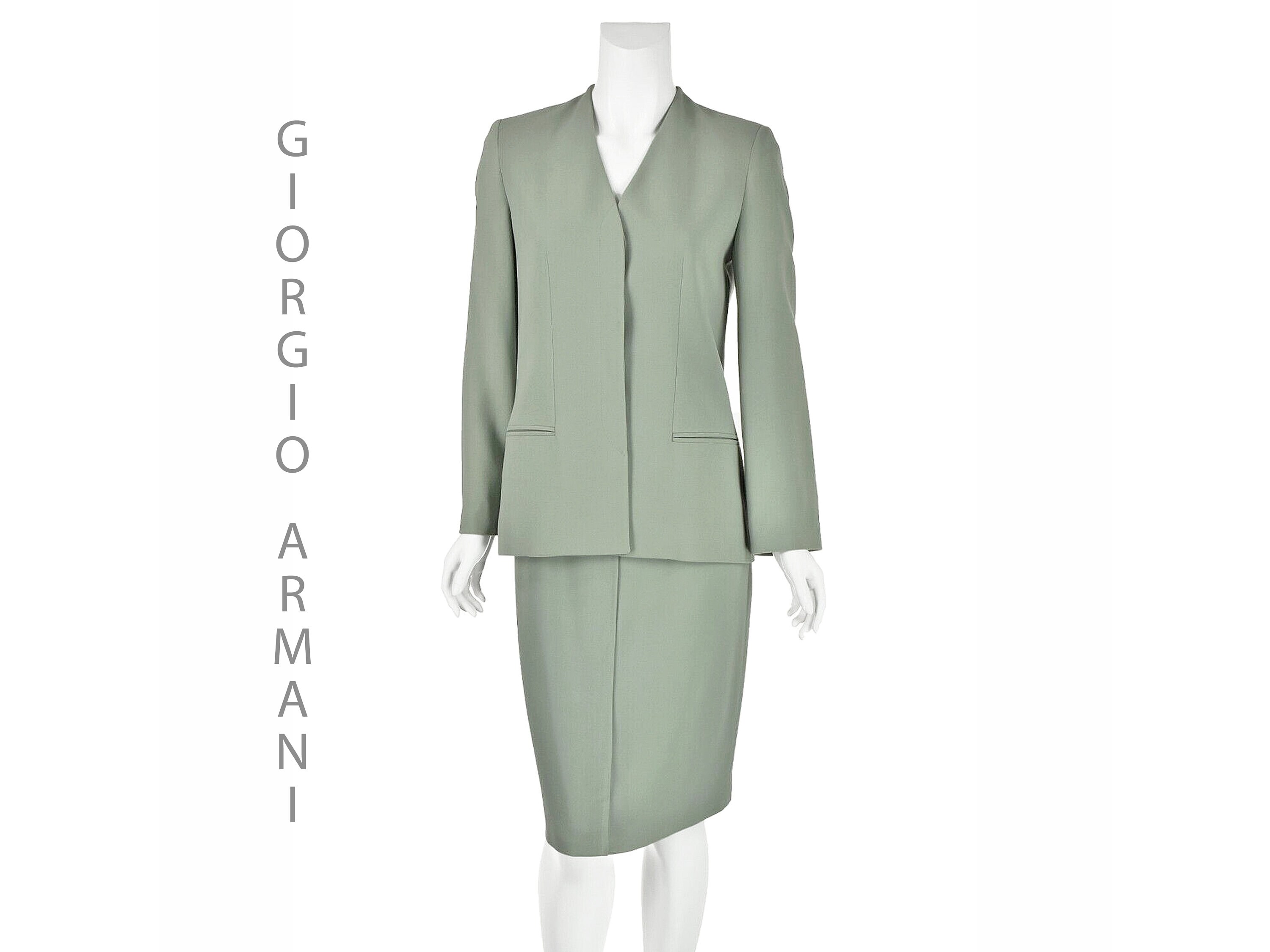 GIORGIO ARMANI Vintage Sage Green 4-season Wool Skirt Suit