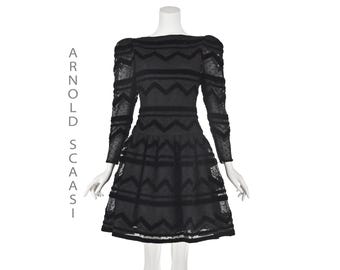 ARNOLD SCAASI Vintage Black Tulle and Velvet Party Dress, Size Small