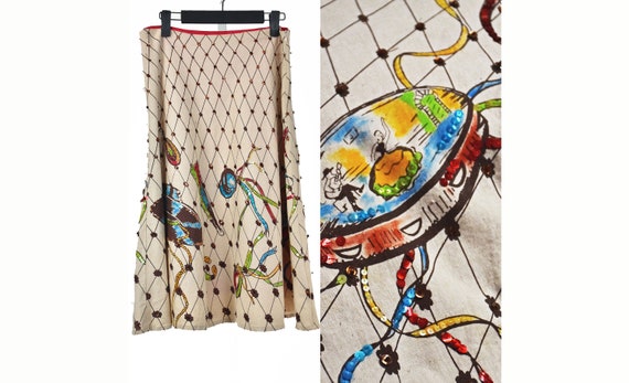 Mexican Fiesta Flared Linen Skirt SIZE 4 - 6