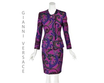 GIANNI VERSACE Vintage Magenta & Purple Skirt Suit, Size XS/S