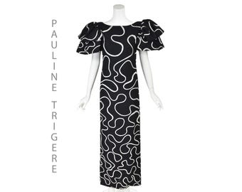 PAULINE TRIGÈRE Vintage Black and White Silk Evening Dress, circa 1990, SZ 10