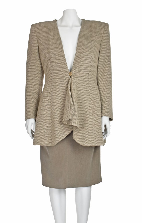 GIORGIO ARMANI Vintage Black Label Taupe Wool Ski… - image 2