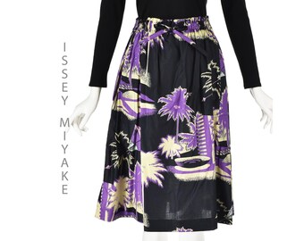 ISSEY MIYAKE 1970s Black & Purple Cotton Skirt , Extremely Rare, SIZE M/L 8-12