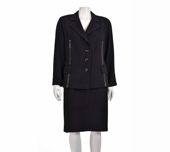 GIANFRANCO FERRE Black Wool Suit with Patent Leath