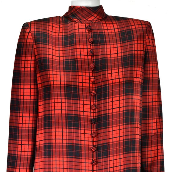 80's Red and Black Silk Plaid Shift Dress by Stanley Platos Martin Ross
