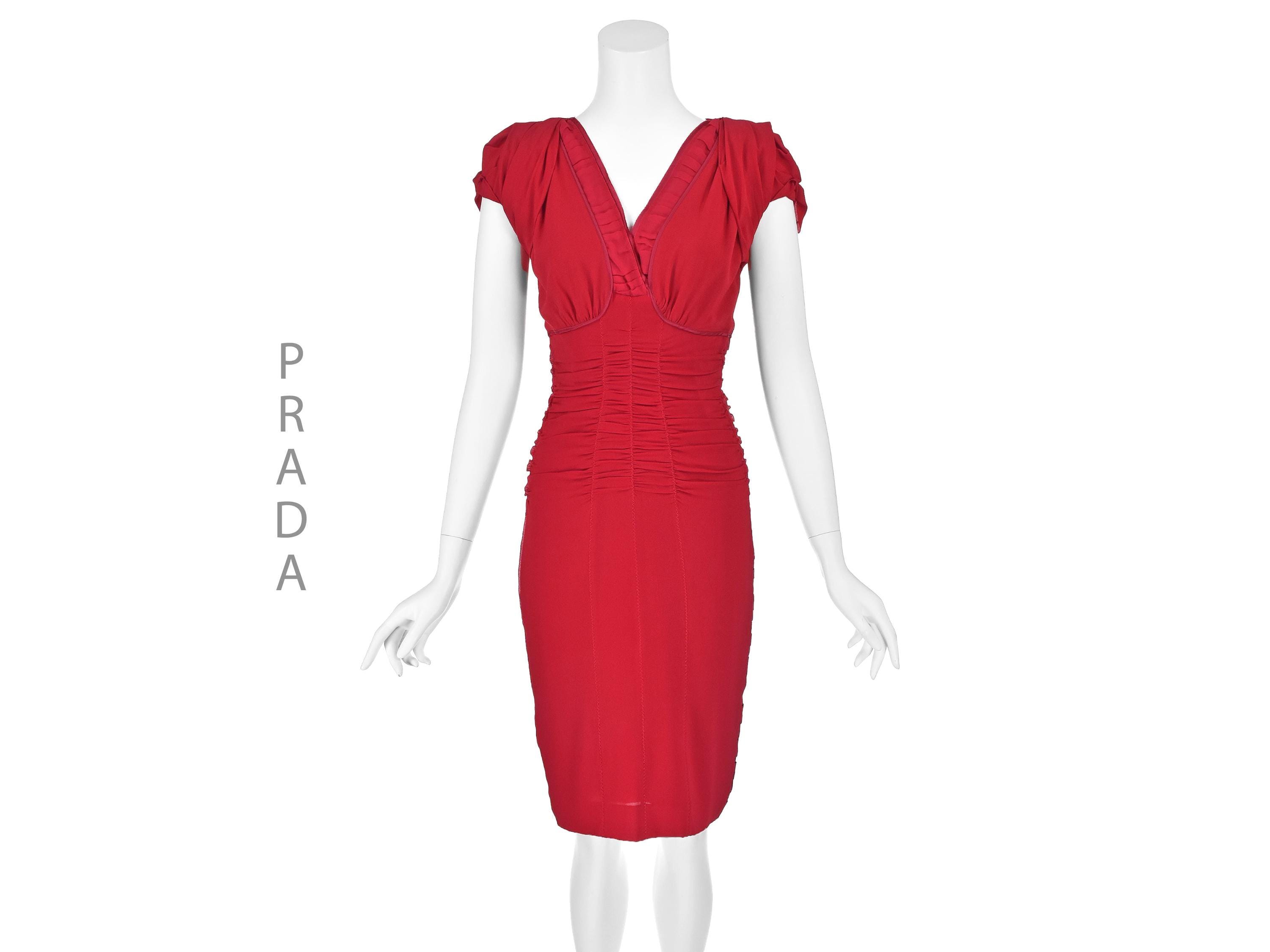 prada red lace dress Prada Red Floral Cotton Applique Dress sz4