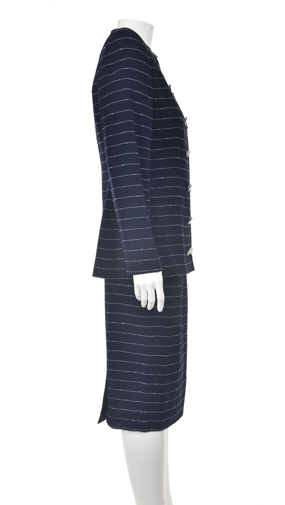 GIANFRANCO FERRE Vintage Navy Wool Crepe with Whi… - image 4