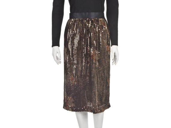 ESCADA Black Midi Skirt Covered in Bronze Paillet… - image 1