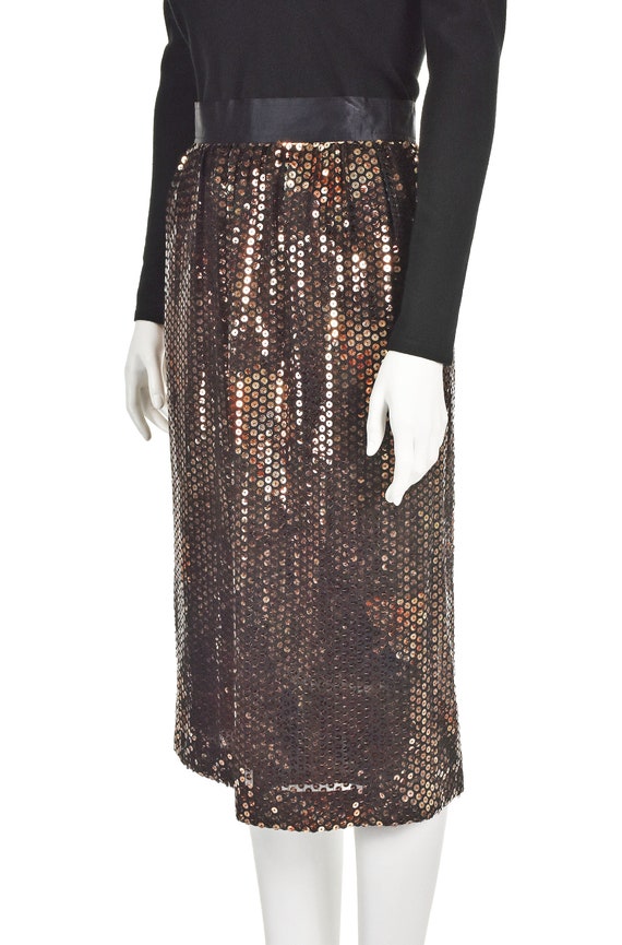 ESCADA Black Midi Skirt Covered in Bronze Paillet… - image 2