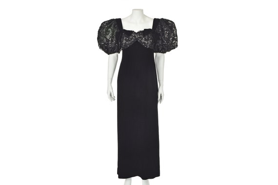 CAROLYNE ROEHM Black Velvet Evening Gown with Seq… - image 1