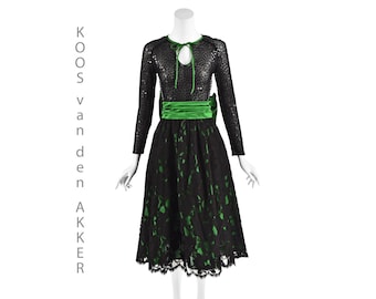 KOOS van den AKKER 3-Pc Black Lace & Green Dupioni Silk Ensemble, Size XS