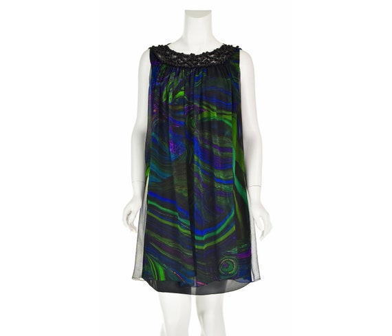 ALBERTA FERRETTI Colorful Impressionist Silk Chif… - image 1