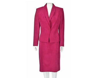 LILLI ANN 1970s Magenta Skirt Suit, Genuine Ultrasuede, SIZE 10-12