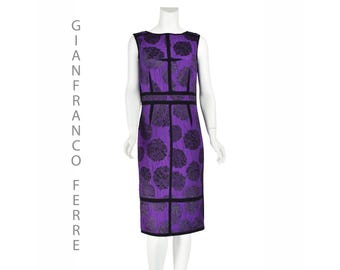 GIANFRANCO FERRE Crinkled Purple Silk & Black Lurex Cocktail Dress, SZ 8