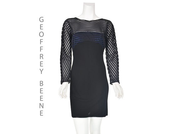 GEOFFREY BEENE Vintage Black & Blue Knit Cocktail Dress - Striped Illusion  Yoke and Sleeves (size 6) - Etsy Australia
