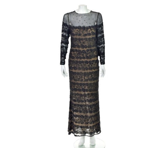 BILL BLASS Vintage Black Beaded Evening Dress